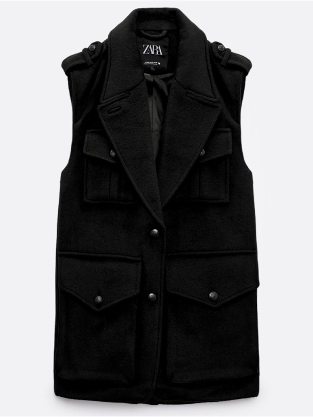 ZARA Black Oversized Wool Vest